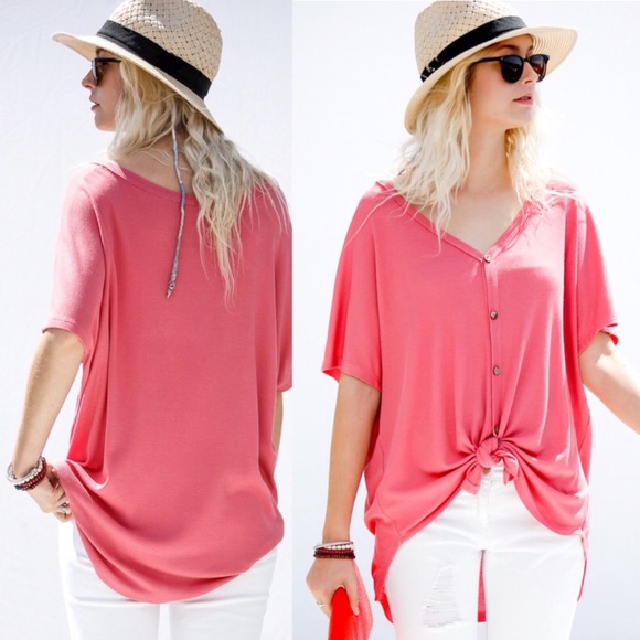 Waffle Knit Button Front Short Sleeve Top - Picture 2 of 5